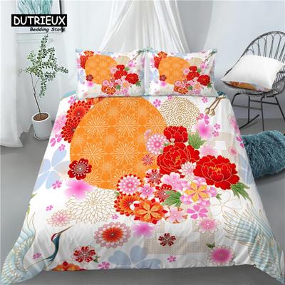 Luxury 3D Japanese Flowers Print Home Living 2/3Pcs Comfortable Duvet Cover PillowCase Bedding Set Queen and King EU/US/AU Size