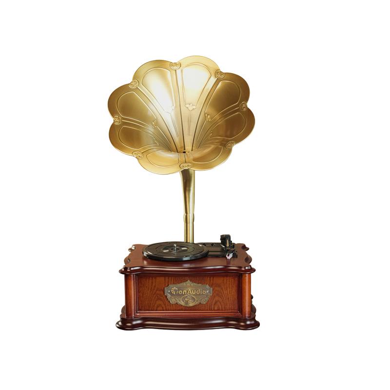 Tang Dian European-Style Gramophone LP Record Player - Creative Copper Wood Home Decor Audio Ornament for Living Room