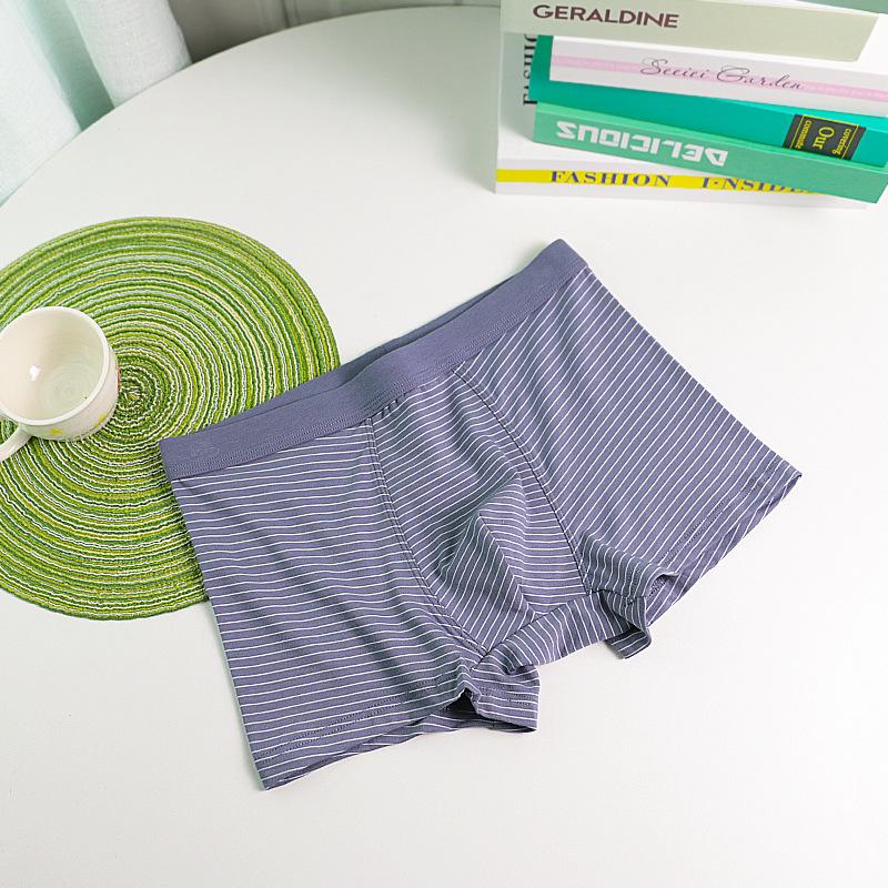 Men's Breathable Cotton & Modal Striped Boxer Briefs, Mid-Rise Fashion Style