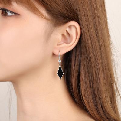 Stamp 925 Silver Needle Black Rhombus Dangler Zircon Drop Earrings For Women Trendy Jewelry Girl Gift New Fql21304