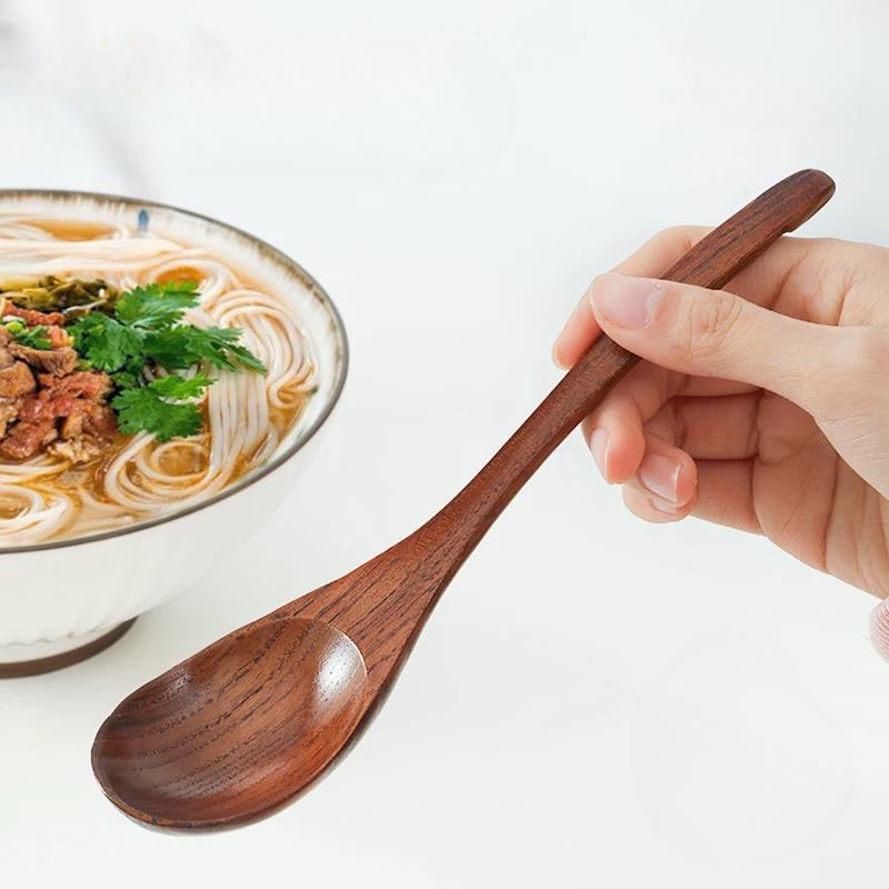 

Деревянная ложка с длинной ручкой, короткая ручка, суповая ложка, корейская кухня, приготовление пищи, японская кухонная утварь, ложка для рамэна 1pcs