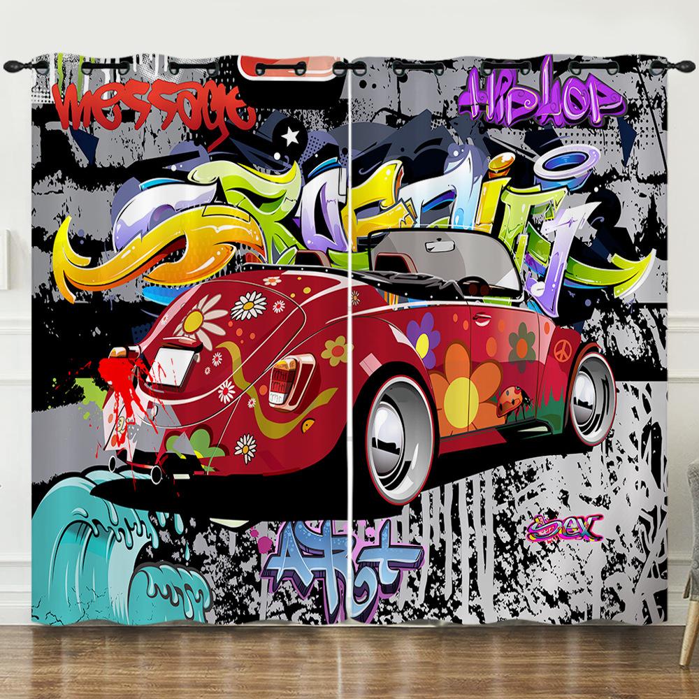 3D Graffiti Pattern Digital Printing Curtain Blackout Punching