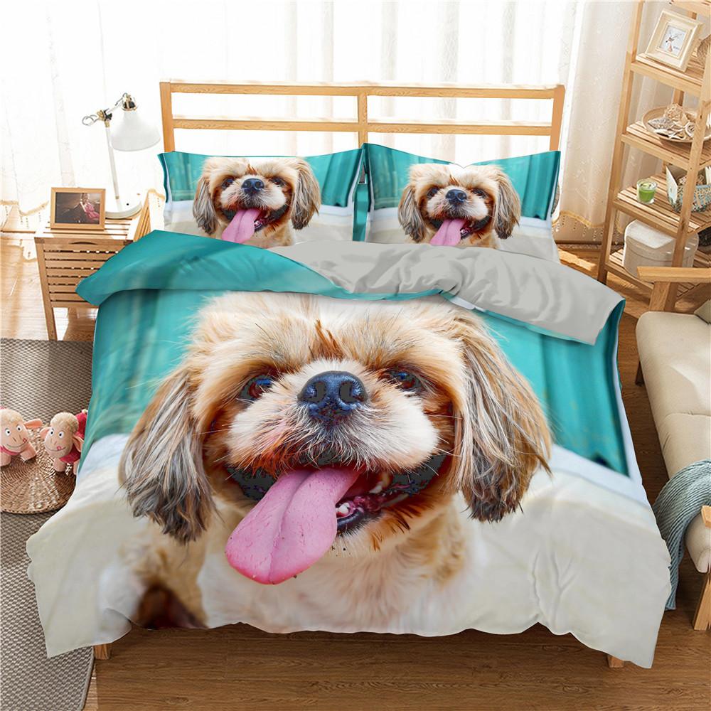 3D Dog King Quen Soft Duvet Cover Funy Pupy Beding Set for Children Kids Tens Adult Peoples Lovely Pet Animal Black 2/3pcs Polyester Comfortable Quilt