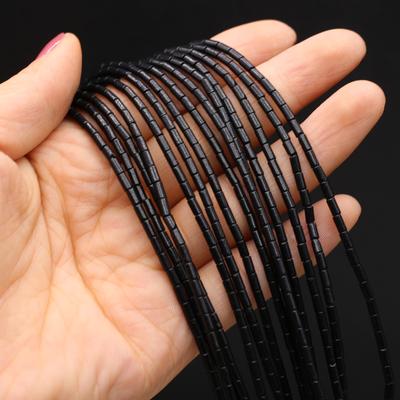 Natursteinperlen, zylindrische schwarze Achate, Perle, 2 x 4 mm, für Schmuckherstellung, DIY-Halskette, Armband, Ohrringe, Zubehör
