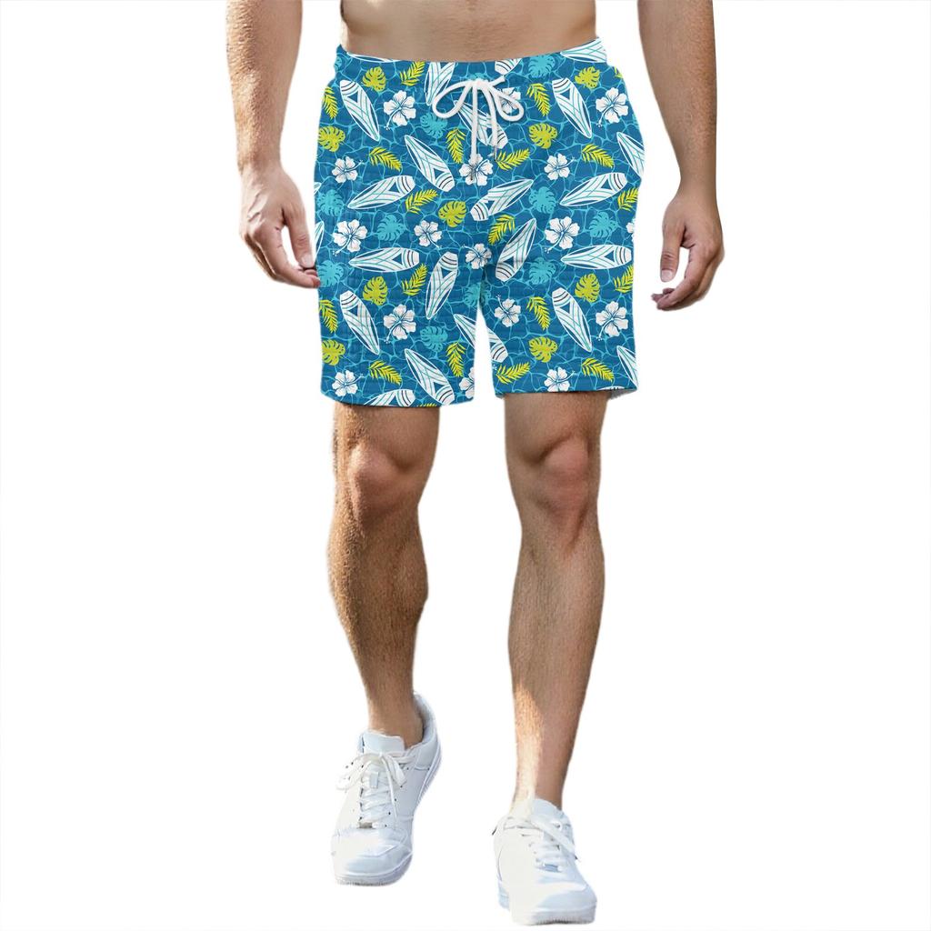 Pantaloni scurți sport imprimați la modă pentru bărbați, cu talie elastică și buzunar, pantaloni scurți de sală