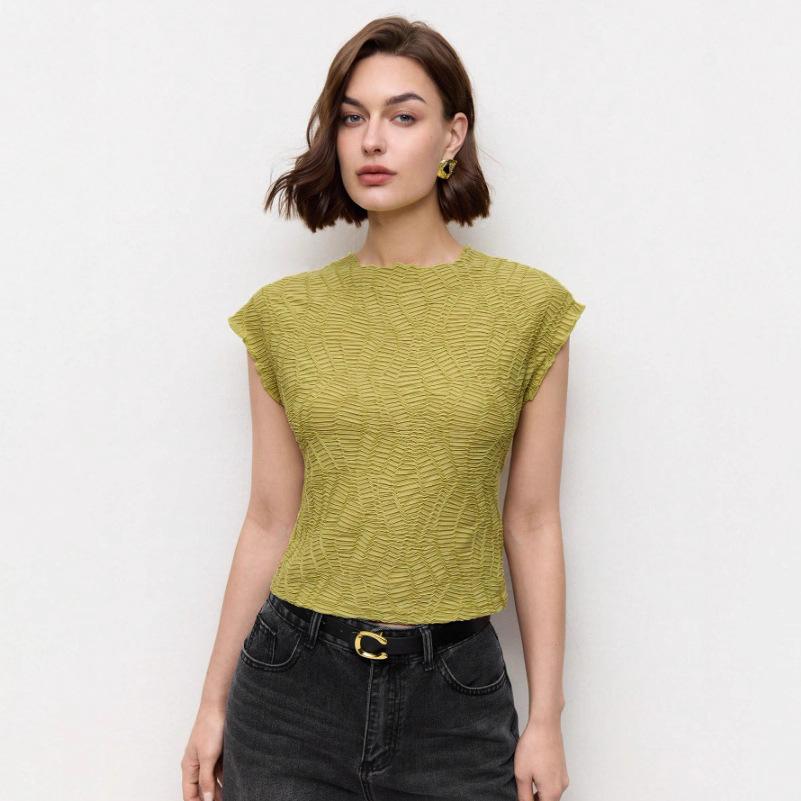 Summer Knitted Jacquard Short Sleeve Top Slim Short Women's T-shirts