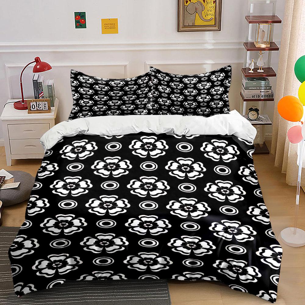 

Black-and-white floral shapes. Bedding sets Duvet cover sets Duvet covers Pillowcases(1 * Duvet Cover 2 * Pillowcases without duvet insert) 135x200cm