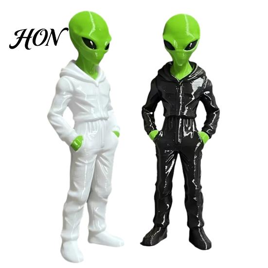 Statua Figurinea Aliena Stampata in 3D con Felpa, Figurinea Verde, Scultura Decorativa da Collezione Stile Street Sci-Fi, Decorazione da Scrivania Sci-Fi