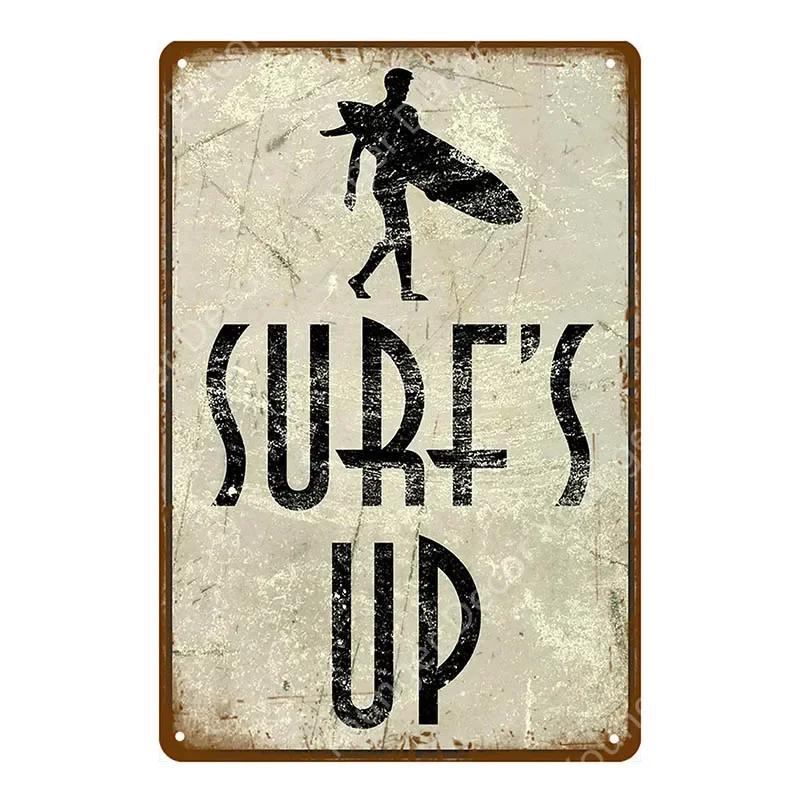 Vintage Hawaii Surfs Up Beach Welcome Metal Tin Sign Ocean Poster for Cafe Bar Outdoor Decor Home Wall Decoration