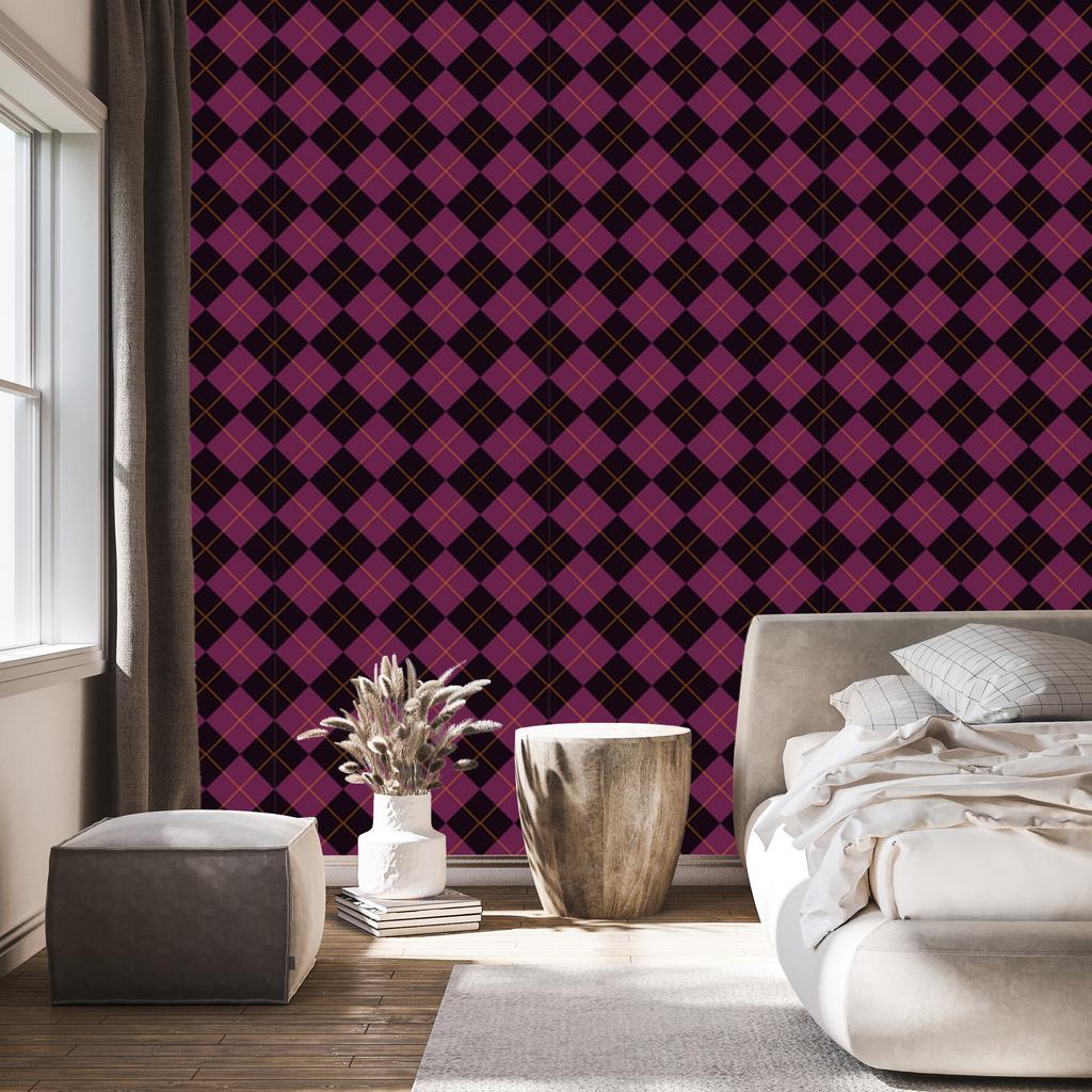 Halloween Plaid Wallpaper Burgundy and Black for Living Room and Bedroom 50x1000