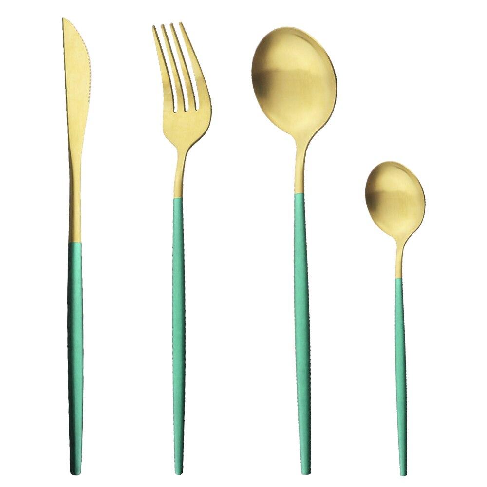 Schwarz 4 Stück Abendessen Edelstahl Gold Matt Geschirrset Messer Gabel Teelöffel Besteckset Küchentischgeschirr Besteckset