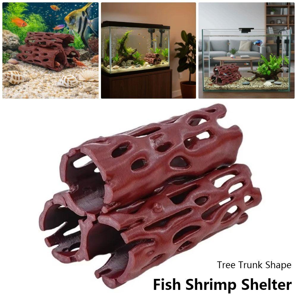 Tree Trunk Shape Fish Shrimp Shelter Plastic Fish Breeding Cave  for Fish Tank Aquarium Landscaping