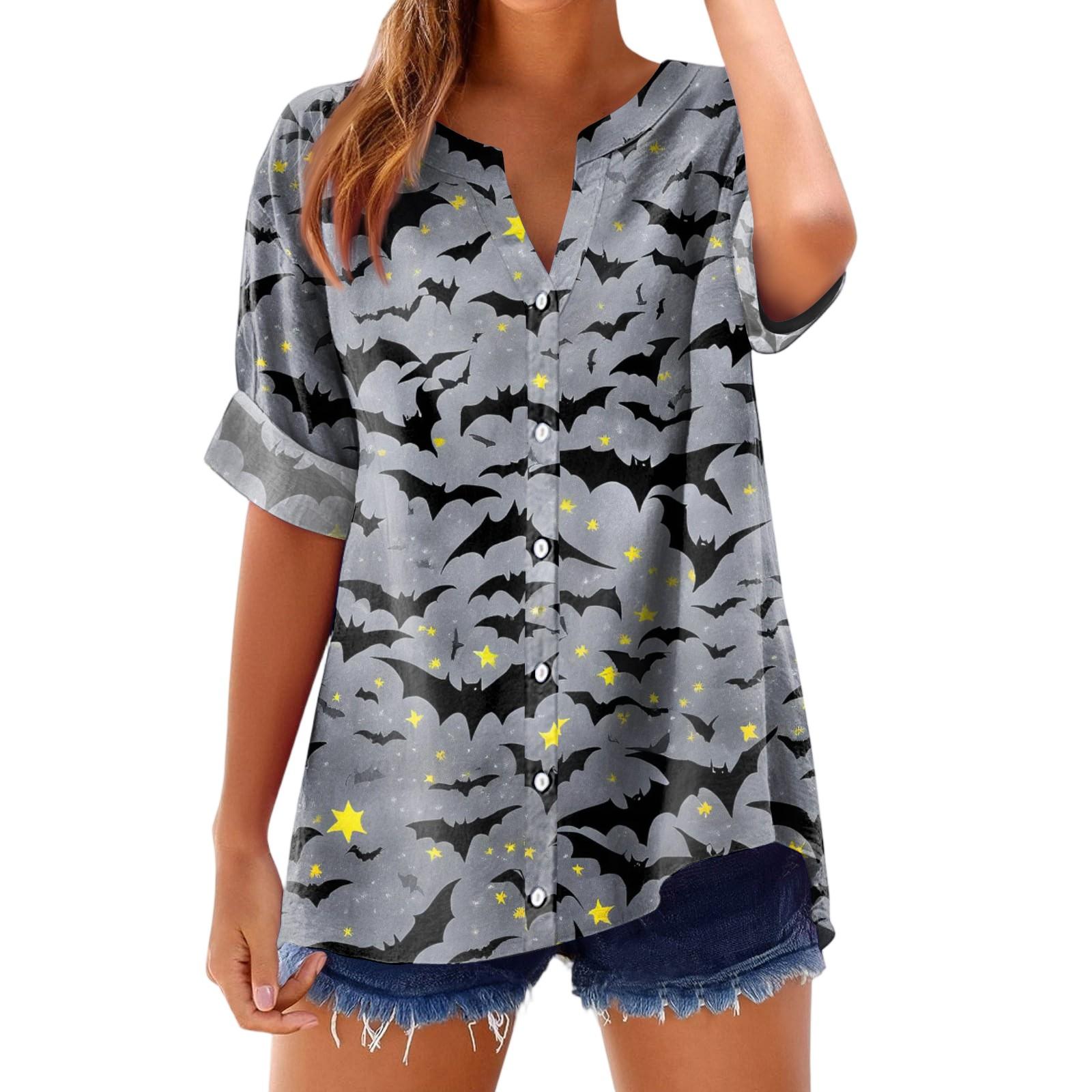 

Женская модная, повседневная, удобная, свободного кроя футболка с принтом на Хэллоуин L