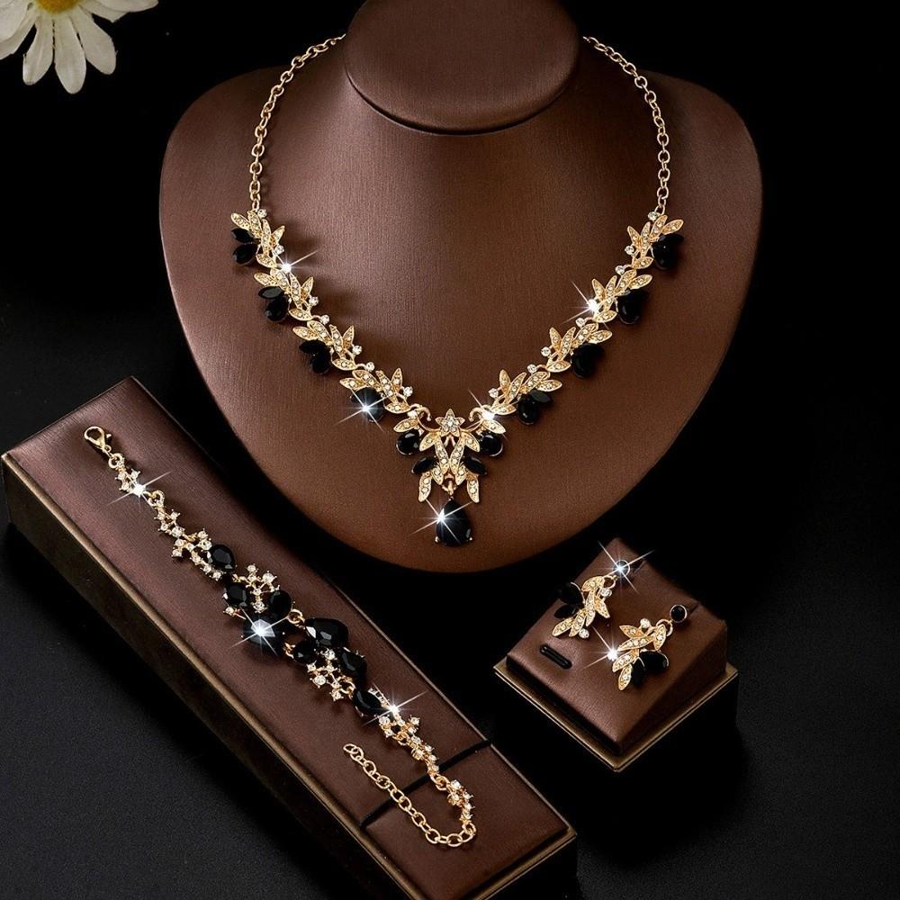 Teardrop Crystal Jewelry Set Rhinestone Matching Kit Chic Pendant Necklace Date