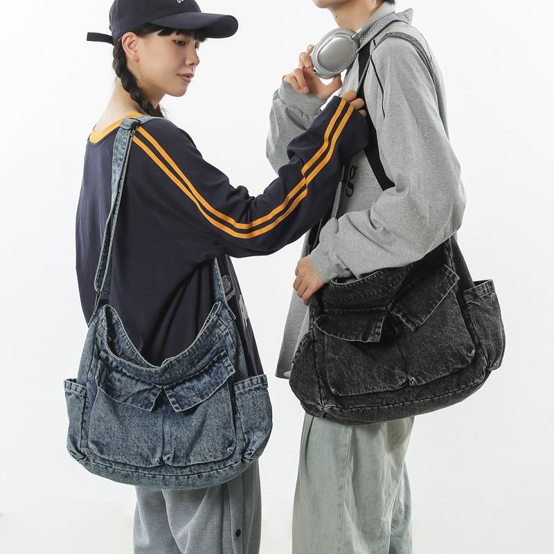 Crossbody Bag Washed Denim Cloth Shoulder Bag Men's Large-capacity Leisure Travel Versatile Commuting Class Book Backpack Women