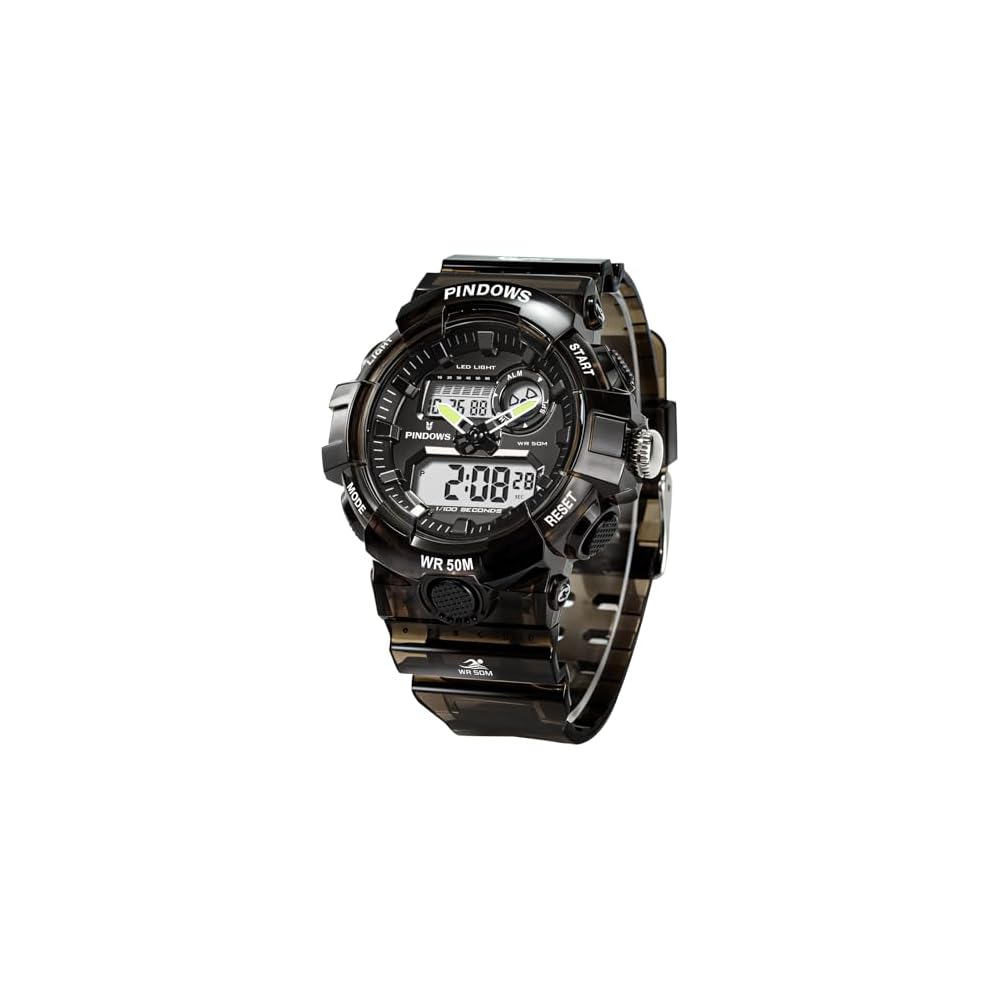 PINDOWS Women s Sports Watch Transparent Analog Digital Dual Time Display 50m Waterproof TPU Band
