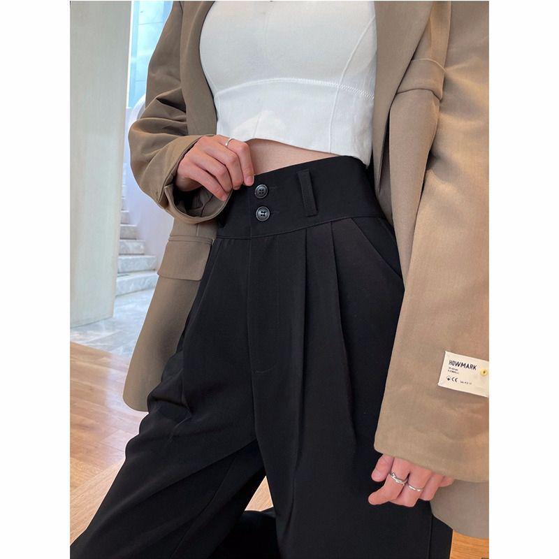 Versatile Gray High-Waist Loose Wide-Leg Suit Pants
