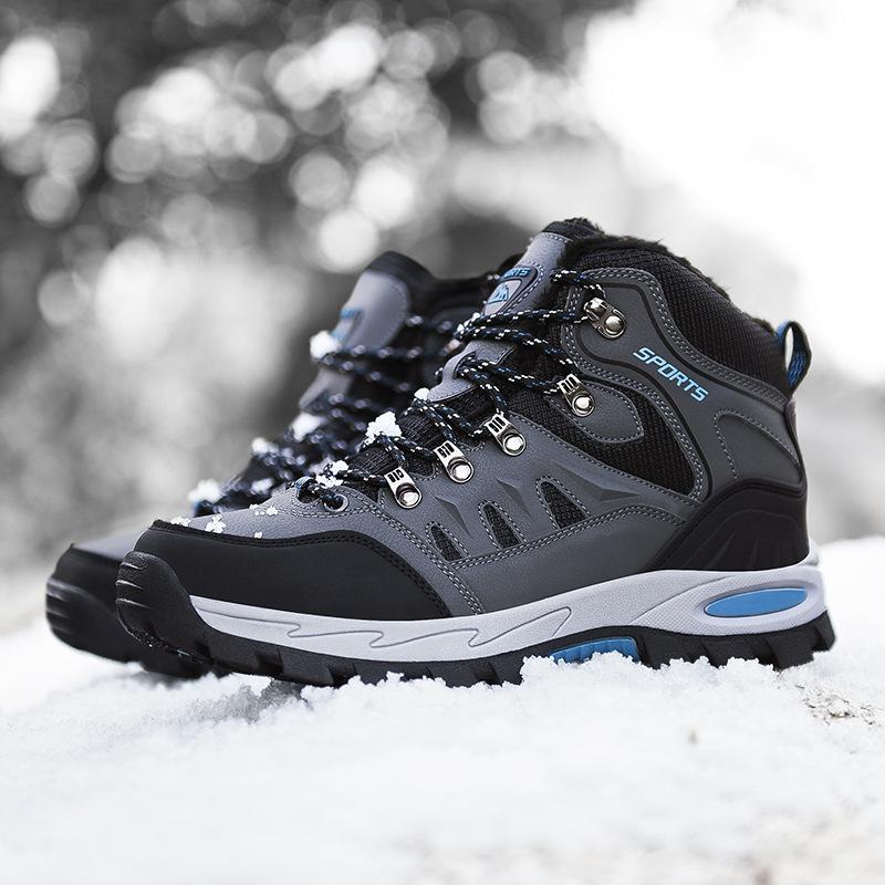 

A23 Men s Women s Outdoor Mountaineering Shoes High Top Leather Face Cotton Large Size Hiking Off Road Couple Sports 45 сірий