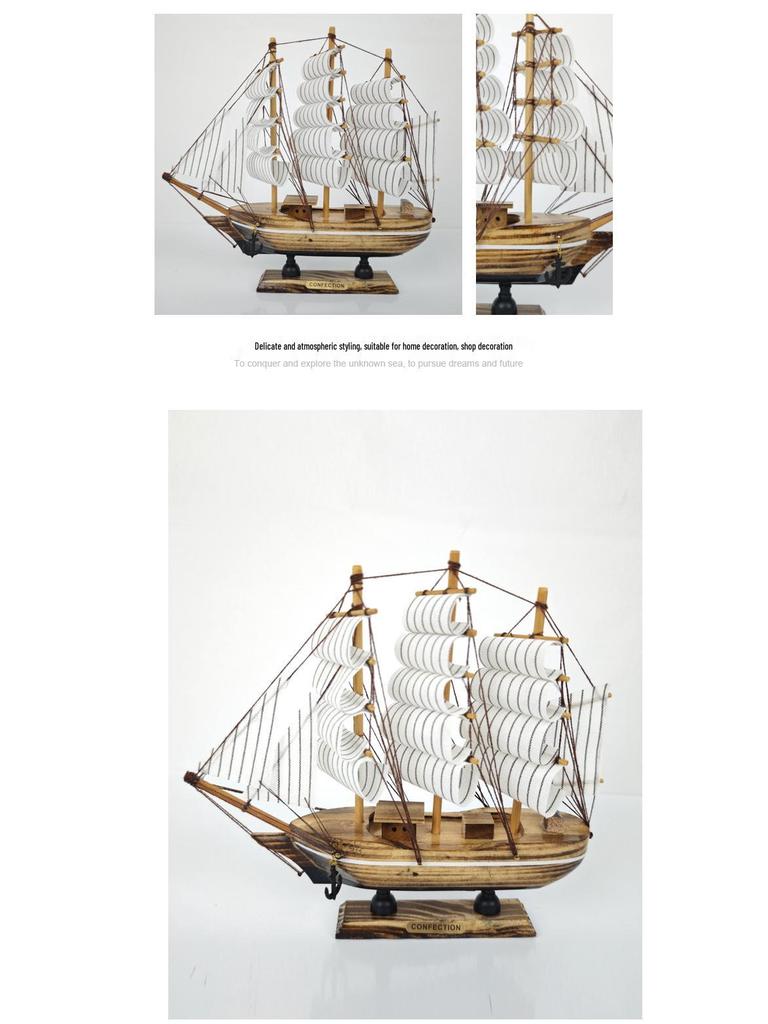 24cm Wooden Sailboat Model Mediterranean Decor