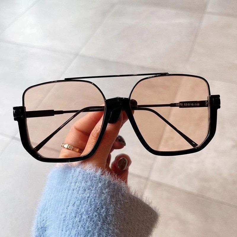 1 pair of women's large frame trendy double beam fashionable decorative glasses suitable for daily use