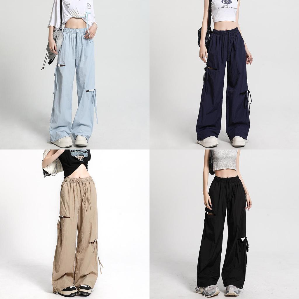 Women Fast Dry Cargo Pants With Ripped Details For Casual Streetwear