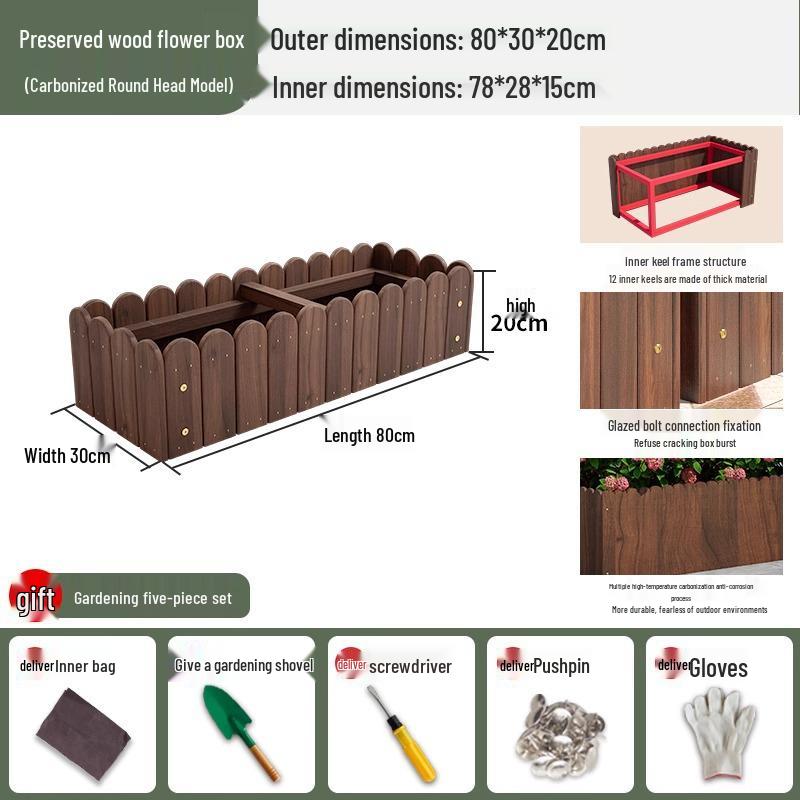 Carbonized Wood Outdoor Planter Box – Antiseptic Rectangular Flower Trough for Home, Courtyard, or Balcony.