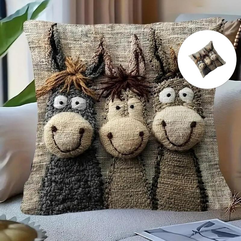 Multifunctional Plush Cushion Cover Features Fun Donkey Pattern Ideal for Sofa Bed Decoration