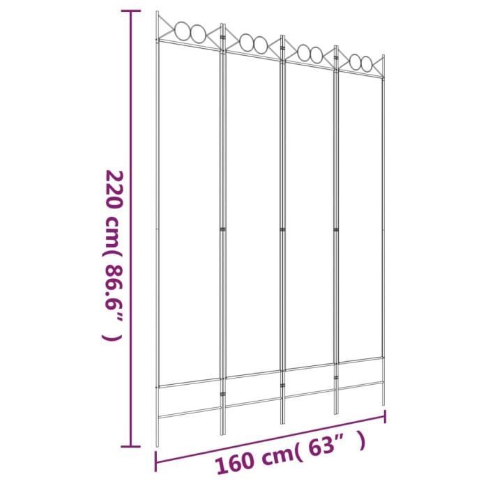 350166 vidaXL Cloison de séparation 4 panneaux Blanc 160x220 cm Tissu