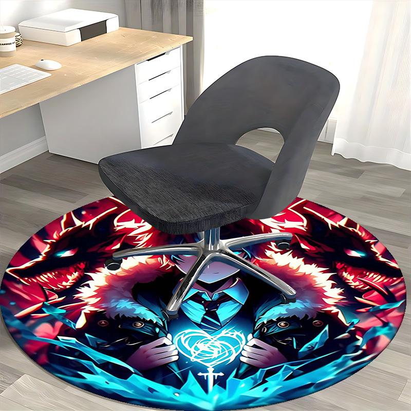 1pc Anime Design Round Carpet - Demon Slayer Theme, Office Chair Mat, Non-Slip Rug for Home Decor, Seasonal Gift, Suitable for Office, Living Room