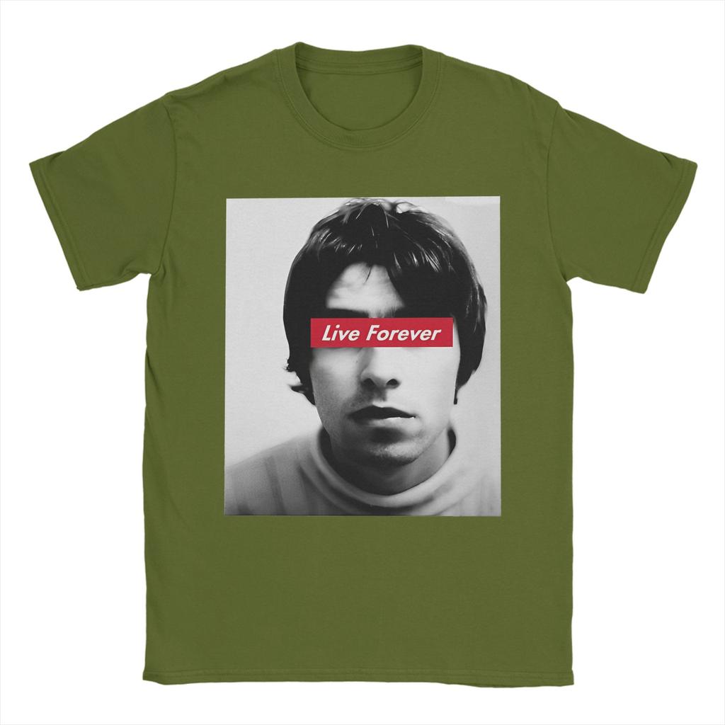 Printed O-Oasis Live Forever T-Shirt Men's Cotton Short Sleeve Crewneck Summer Top Tee