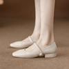 Women Mary Jane Shoes Fashion Square Toe Pleated Elegant Pearl Buckle Strap Low Heel Shoes Simple Versatile Comfort Soft Pumps