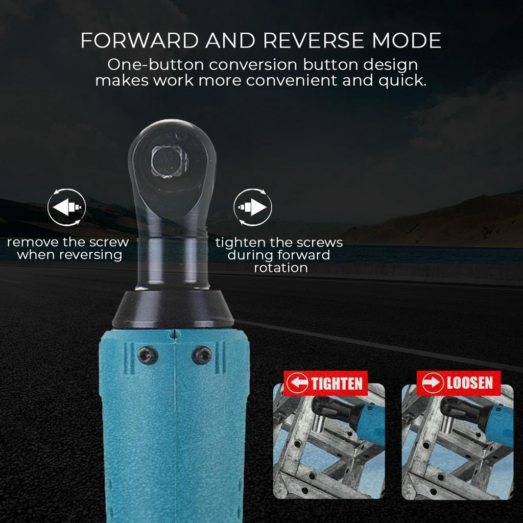 57N.m Electric Wrench Right Angle Wrench 3/8" Cordless Ratchet Rechargeable Scaffolding Tools with 2Pcs Battery Charger Kit 12V