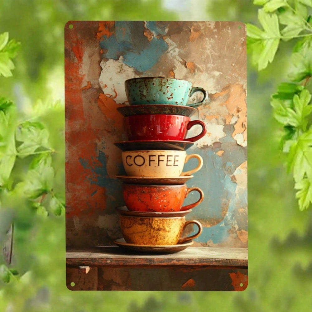 Vintage Carved Metal Coffee Cup Plaque Wall Art Decor Gift for Cafe Home
