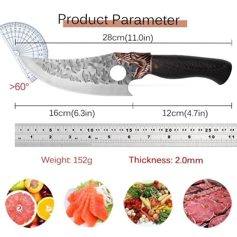 Vintage Forged Kitchen Knife Household Stainless Steel Meat Cutting Knife with Plastic Handle Forging Process Cutting Tool with Leather Knife Cover