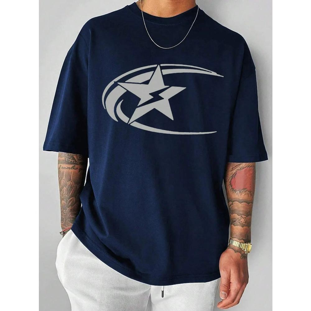 New Men's Star Print Short Sleeve T-Shirt Summer Men Women Clothing Fashion Tops Tees Casual Solid Color Y2K Streetwear Tops