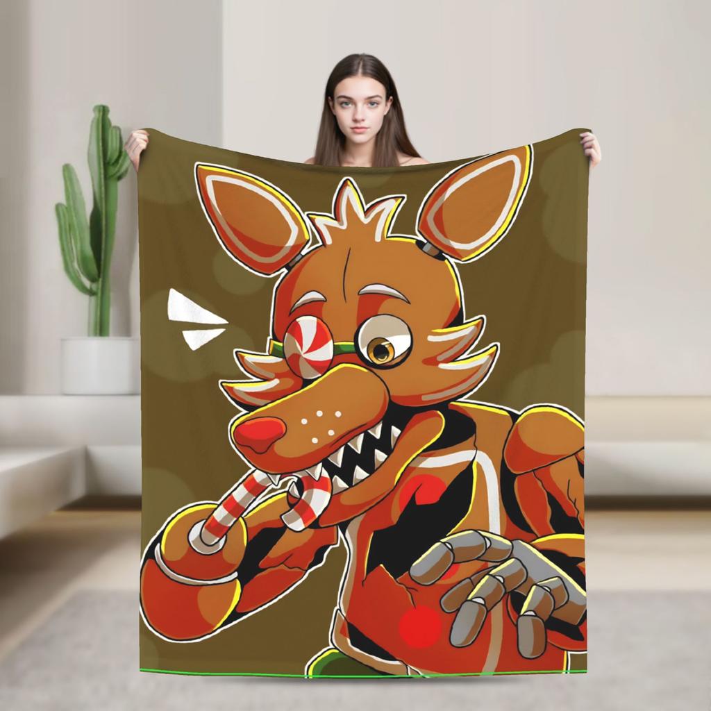 Halloween Five Nights Horror Game Blanket Flannel Print Portable Lightweight Thin Throw Blanket for Home Bedroom Quilt