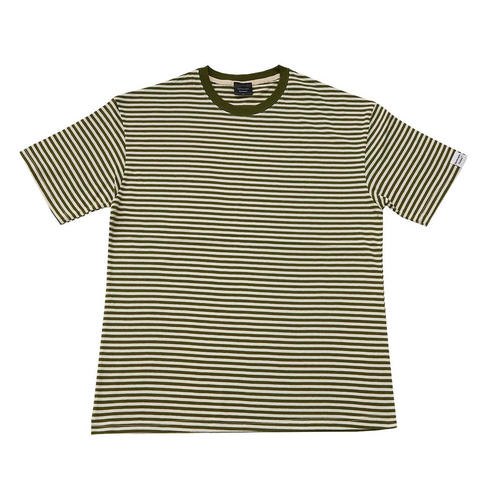 APOSTROPHE COMMA Sleeve Point Stripe Short Sleeve T-Shirt (Khaki)