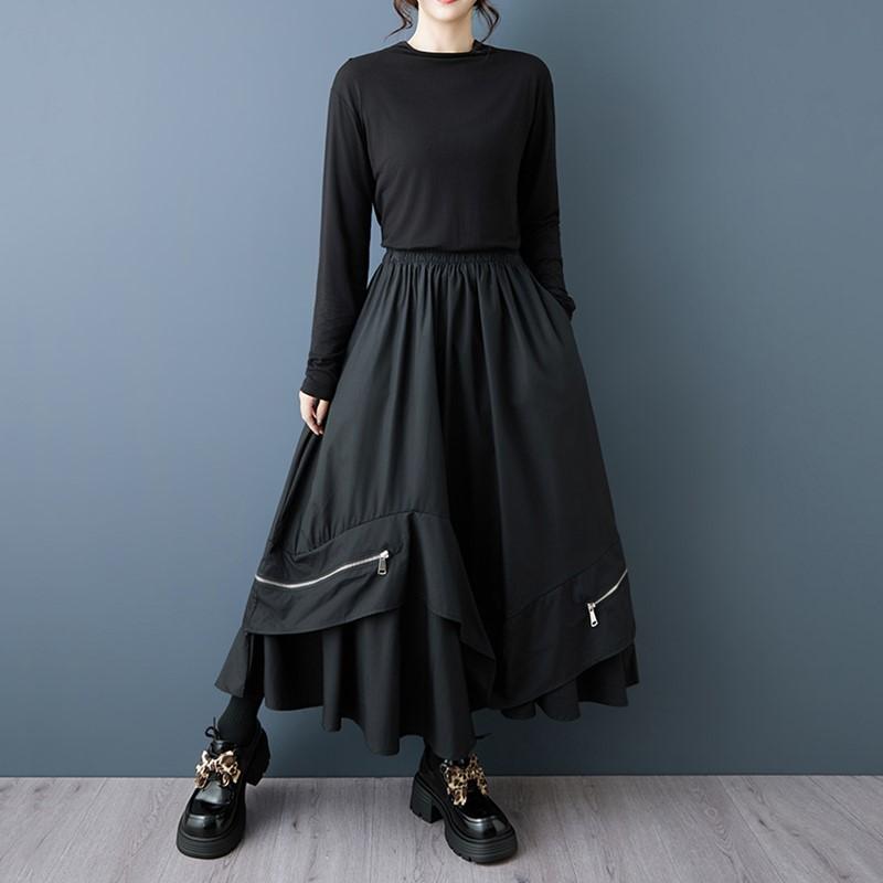 Plus Size High Waist Black Vintage Spring Autumn Casual Loose Long for Woman Skirts Womens Skirt