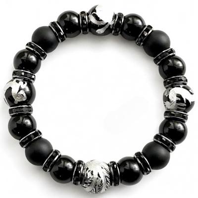 Natural Stone Power Stone Bracelet Strongest Four Divine Beasts Bracelet Morion Matte Onyx Four Divine Beasts Silver Engraved Onyx Comes with a Suede
