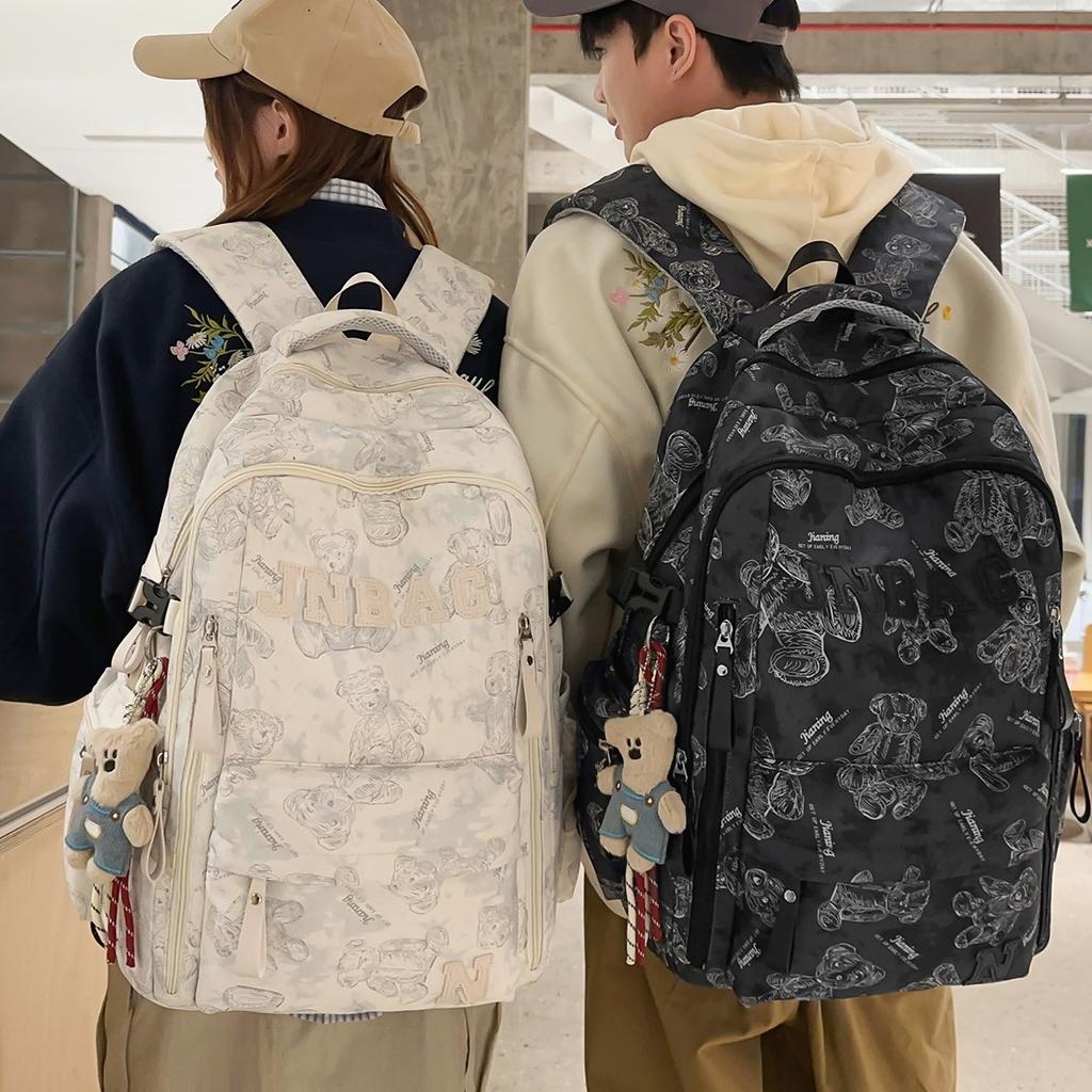 Schoolbag new backpack men's ins trendy cool large-capacity printed bear backpack Korean version of primary and secondary school schoolbag women