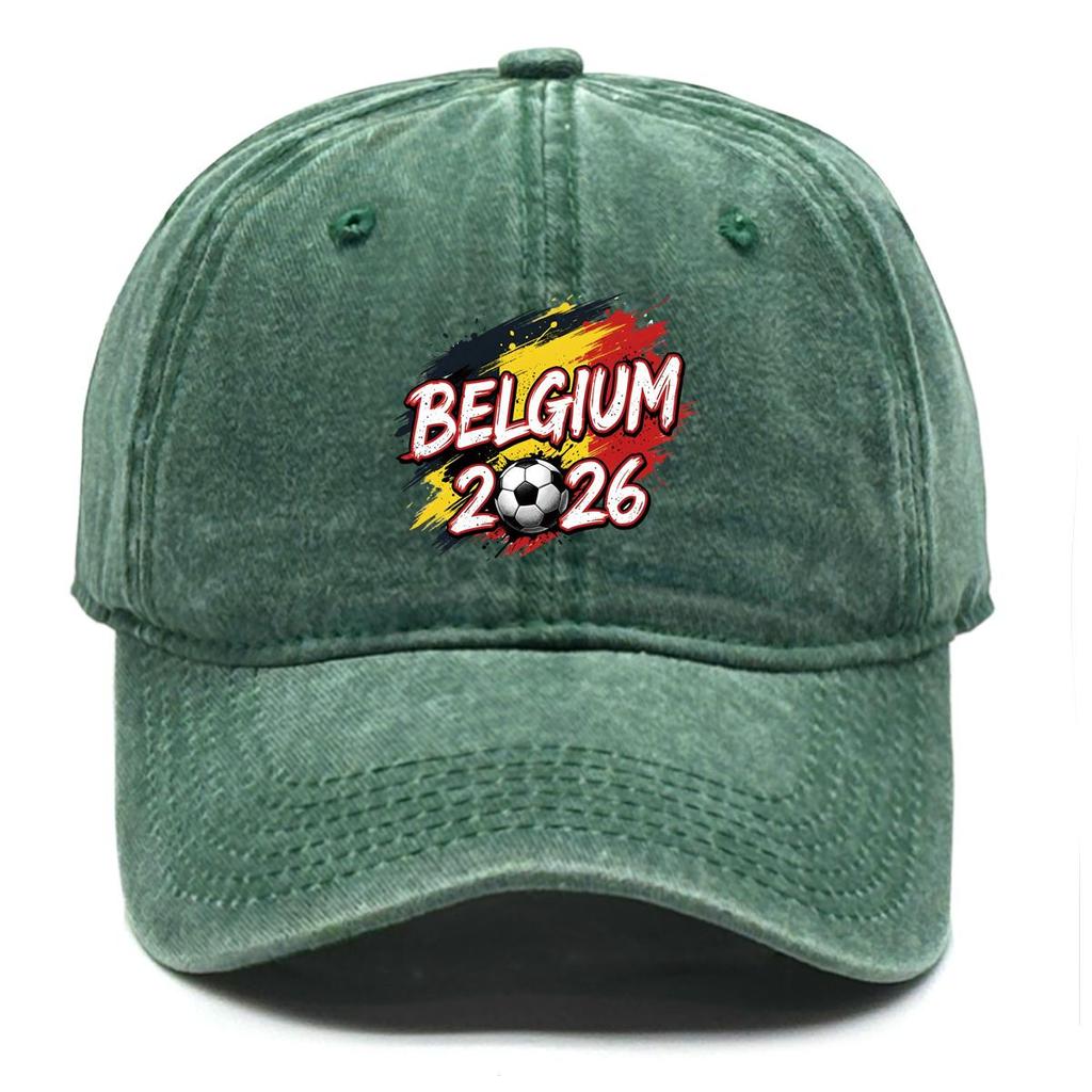 Sun Hat With 2026 Football Soccer "BELGIUM" Flag Printed , Adjustable Baseball Cap Curved Brim Cozy Trendy Sweatband Sports Hat