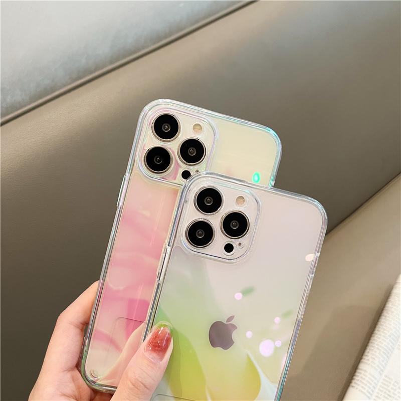 Ins Korea Laser Gradient Wrist Loop Strap Phone Case For Iphone 13 Pro Max 12 11 Pro X Xr Max Clear Lens Protection Laser Cover