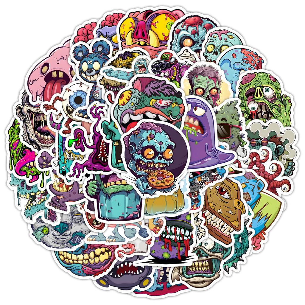 50 Pieces of Cartoon Monster Graffiti Stickers, Creative DIY Monster Stickers for Mobile Phones and Computers, Waterproof Decorative Stickers