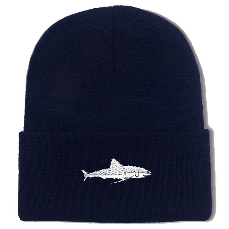Shark Embroidery Knitted Beanie with Ear Protection for Autumn/Winter - Unisex Casual Hat