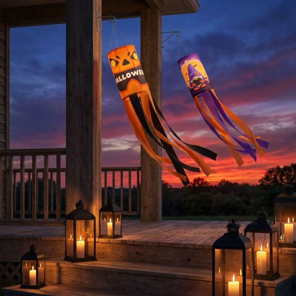 Spooky Halloween Windsock Flag Skeleton Halloween Hanging Ornaments Courtyard Decoration