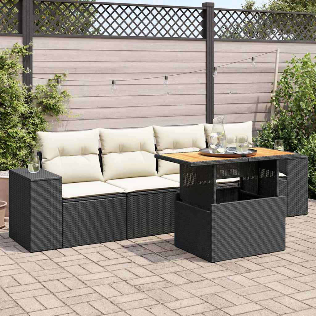 Vidaxl 5-Cz. Garten-Sitzgruppe, Kissen, Schwarzes PE-Rattan