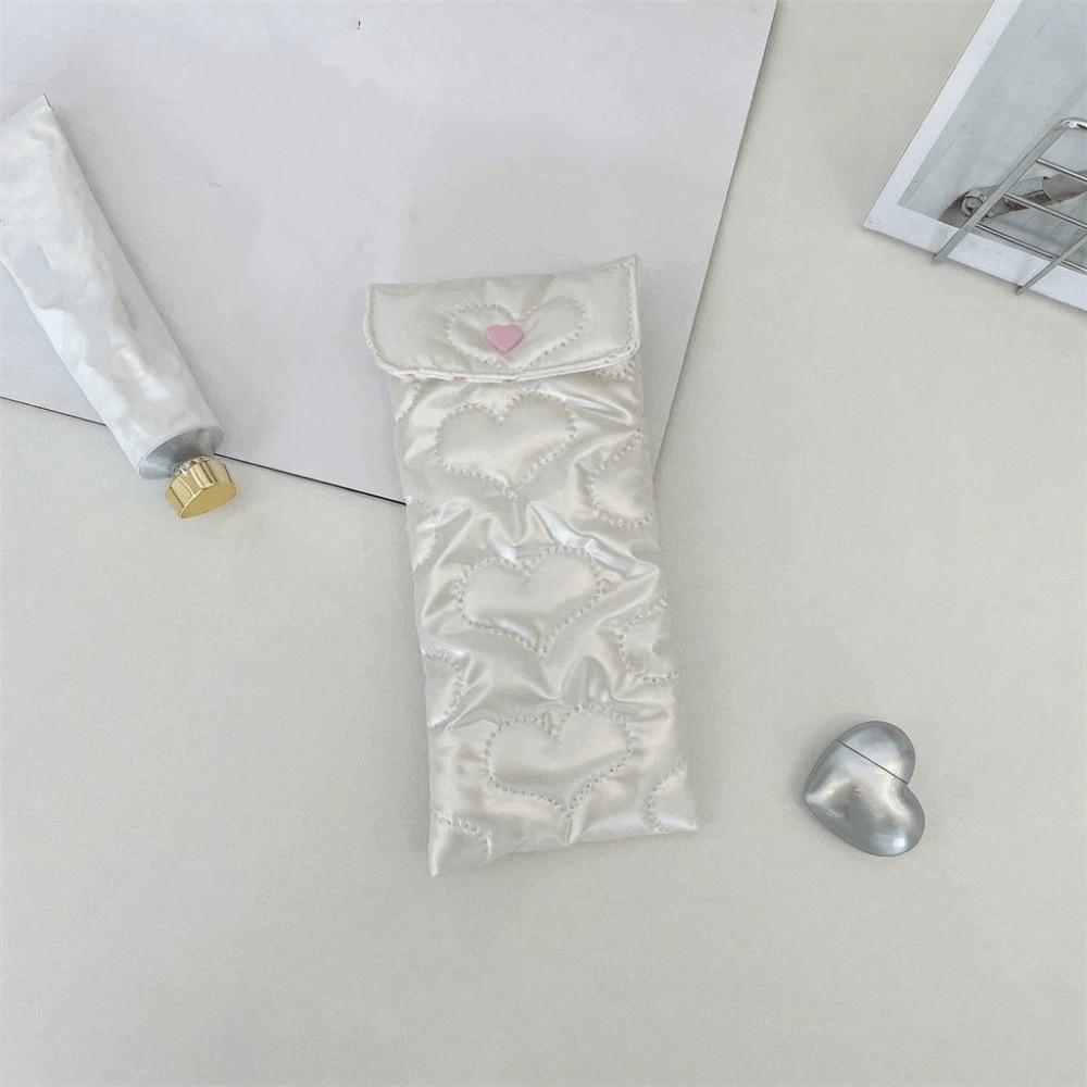 Quilted Satin Bow Sunglasses Pouch Shiny Surface Small Item Organizer Eyewear Carry Case Women