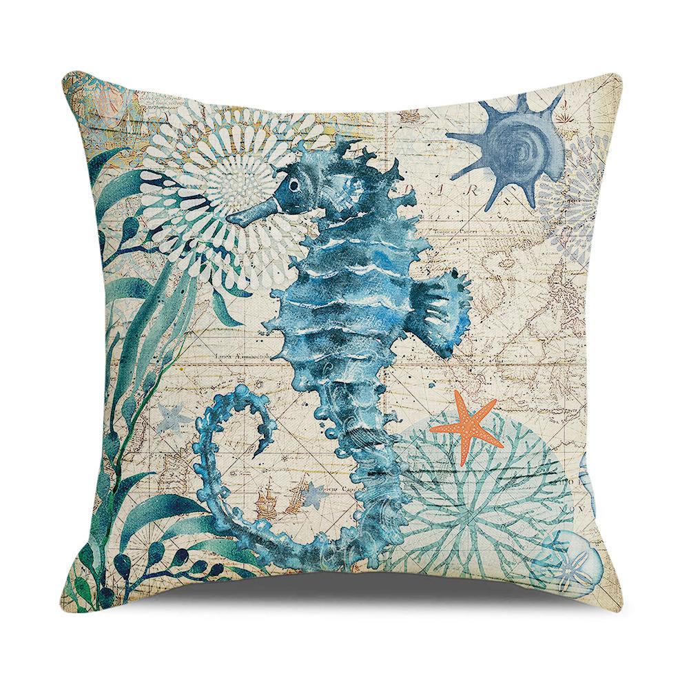 Retro Mediterranean Ocean Digital Print Linen Pillow Reading Cushion Home Furnishings