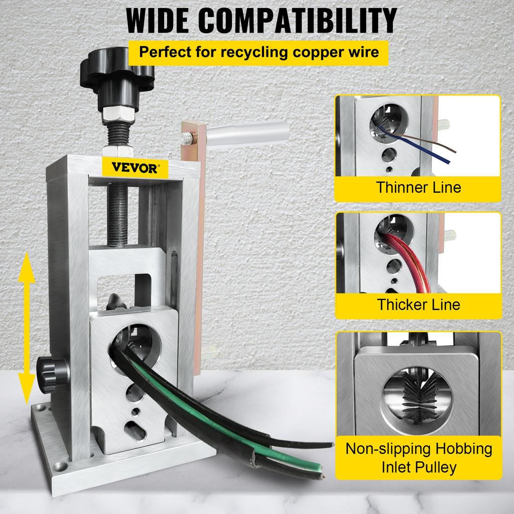 VEVOR Wire Stripping Machine, 1.5-40 mm Drill Powered, Manual Copper Stripper w Heat Treated Steel Ultra Long Lasting Blade