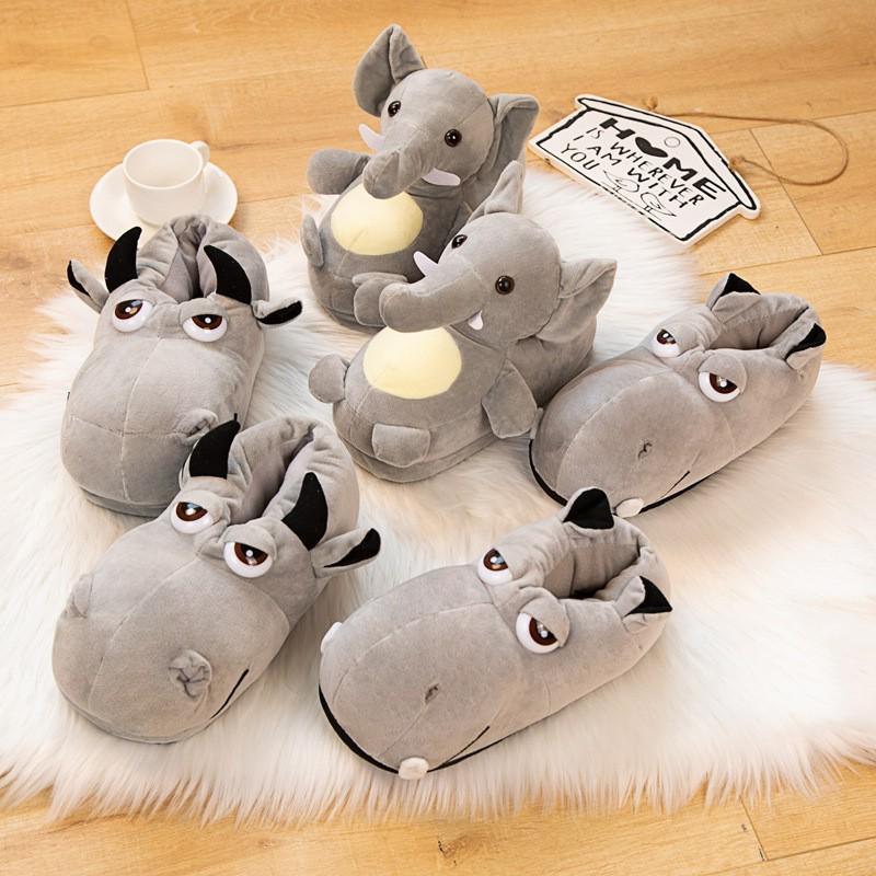 Pantofole da Donna in Cotone con Ippopotamo e Elefante Cartoni Animati e Tacco – Pantofole Calde da Interno in Pelliccia per Coppie e Comfort Post-Partum